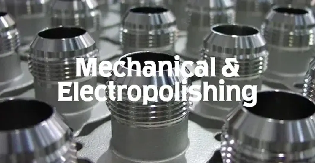 Shiny metal parts with mechanical electropolishing text.